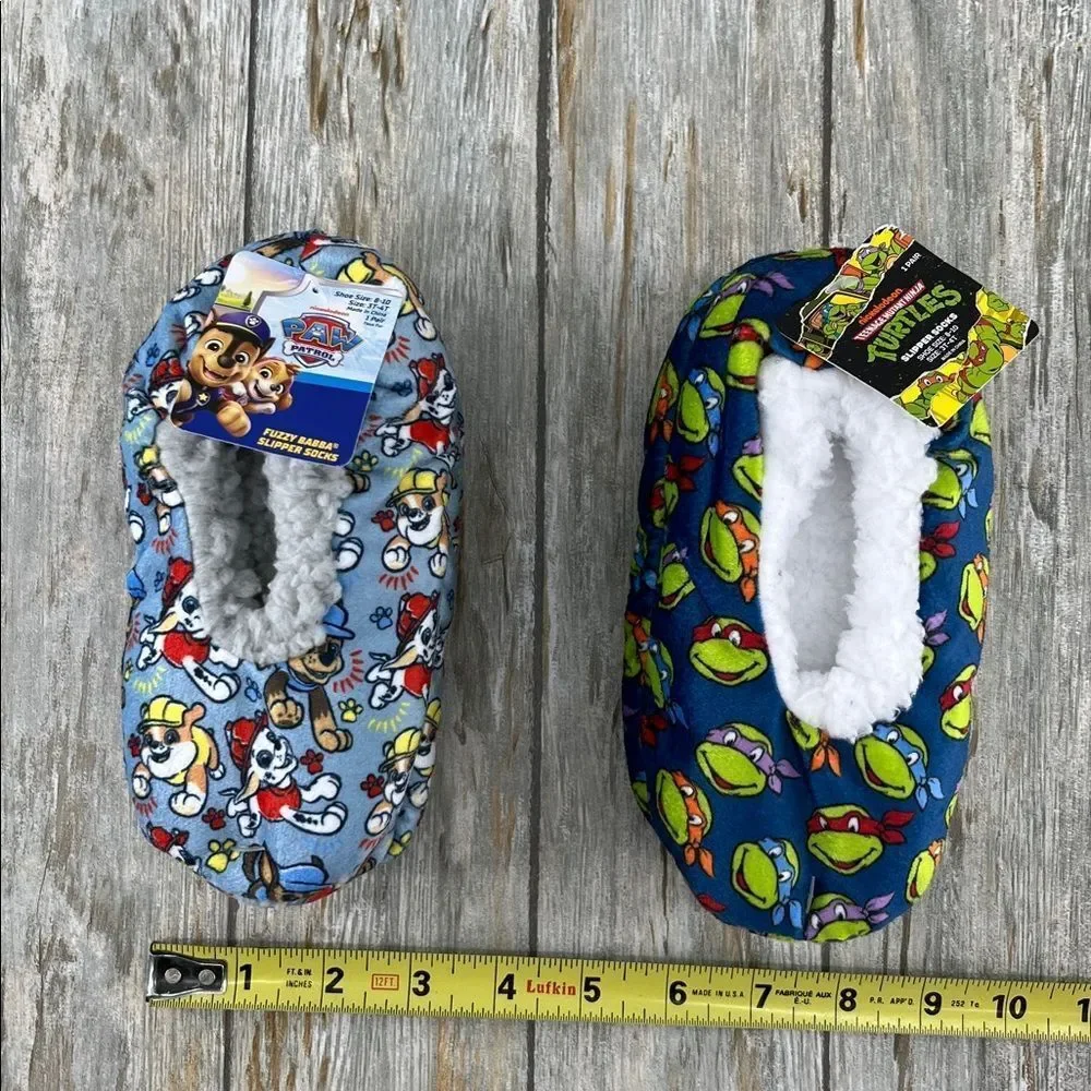 Toddler Boys Paw Patrol & Ninja Turtle Comfy Slippers 2-Pack Size 8–10
